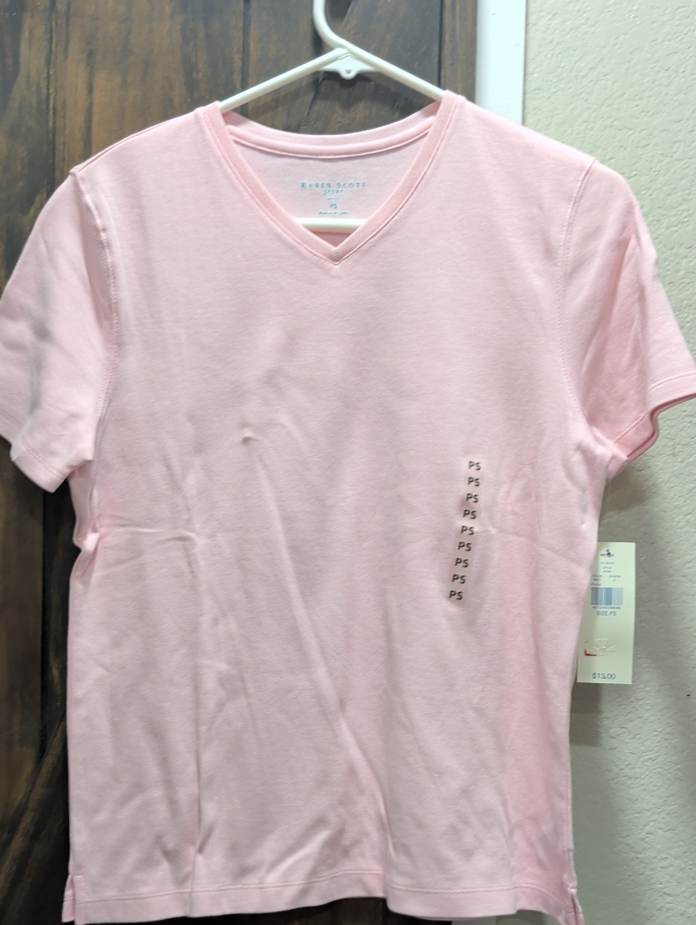 Karen Scott Pale Pink V-Neck Short Sleeve Tee